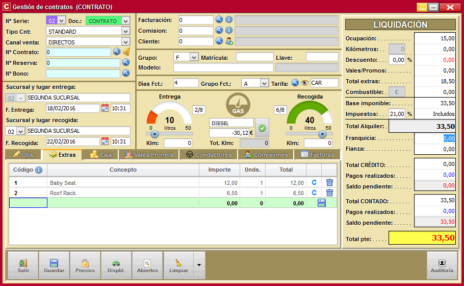 Contratos y reservas